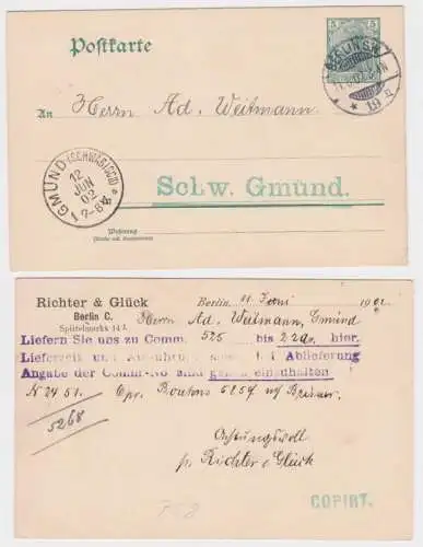 46056 Ganzsache Postkarte P58 Zudruck Richter & Glück Berlin Spittelmarkt 1902