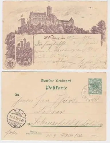 44144 DR Ganzsachen Postkarte PP9/ F101/2 Wartburg bei Eisenach 1900