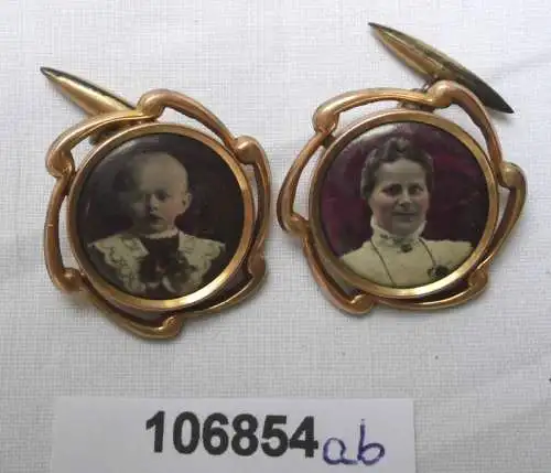 herrliches goldfarbenes Paar Manschettenknöpfe Jugendstil mit Bildern um 1910