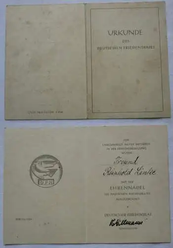 seltene Urkunde zur Ehrennadel des deutschen Friedensrat der DDR 1955 (152674)