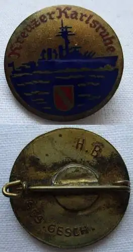 emailliertes Traditions Abzeichen Kreuzer Karlsruhe um 1930 (153477)