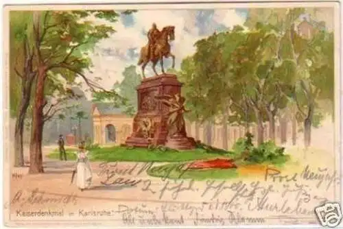 20528 Ak Lithographie Kaiserdenkmal in Karlsruhe 1900