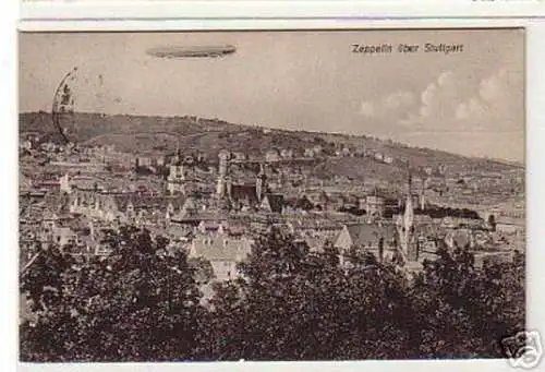 10029 Ak Zeppelin über Stuttgart Totalansicht 1909