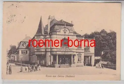 79556 Ak Gruß aus Ostrau in Sachsen Gasthof zum wilden Mann 1919