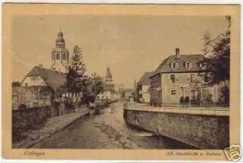 08140 Ak Ettlingen Marktkirche und Rathaus 1927