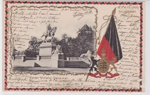 87852 Wappen Präge Ak Stuttgart Kaiser Wilhelm Denkmal 1902