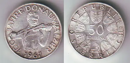 50 Schilling Silber Münze Österreich 100 Jahre Donauwalzer 1967 (111840)
