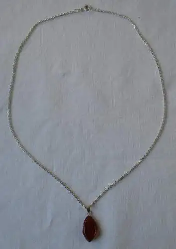 charmante 925er Sterling Silber Kette mit Bernstein Anhänger (129941)