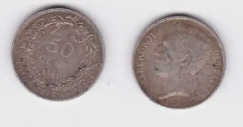 50 Cents Silber Münze Belgien 1911 ss (138128)