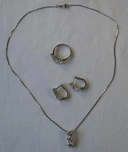 hochwertiges 925er Sterling Silber Schmuckset aus Ring, Kette & Ohrring (102517)