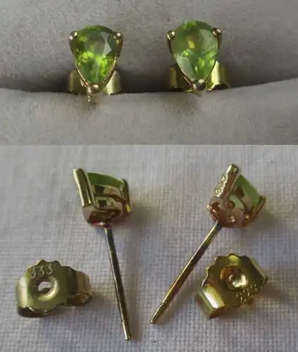 elegante 375er Gold Ohrringe Ohrstecker mit grünem Edelstein Citrin (116501)