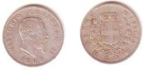 1 Lira Silber Münze Italien 1863 M