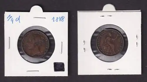 1/4 Penny Bronze Münze Großbritannien Britannia Victoria 1848 (161147)