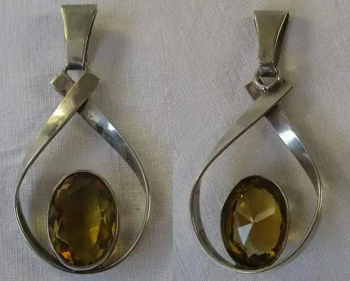eleganter 835er Silber Halsketten Anhänger mit gelbem Schmuckstein (114320)