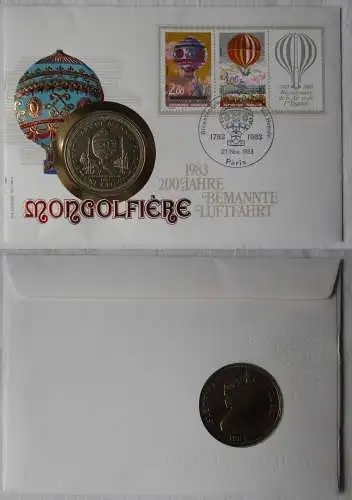 Frankreich Numisbrief 1983 1 Crown Münze Isle of Man 200 Jahre Luftfahrt(117296)
