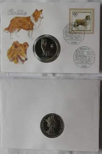 Numisbrief mit 1 Róyal Münze Gibraltar 1995 Collie in Stempelglanz (112647)