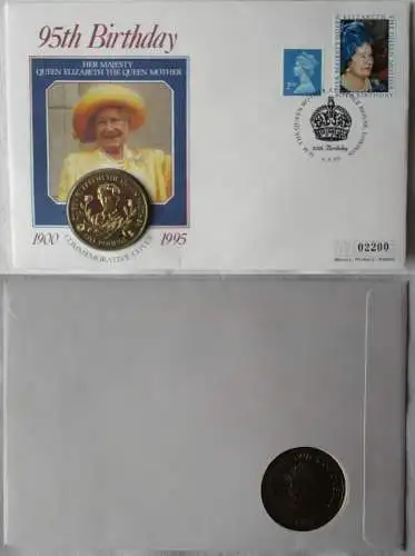Numisbrief mit 1 Crown Guernsey 95.Geburtstag von Queen Elisabeth 1995 (112006)
