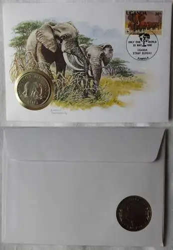 WWF Gedenkmünze 100 Sh. Tansania Elefant 1986, im WWF-Numisbrief 1990 (110818)