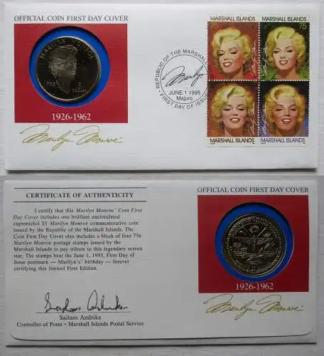 Numisbrief 5 Dollar Münze Marilyn Monroe Marshall Islands 1995 (121068)