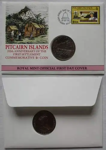 Numisbrief mit 1 Dollar Pitcairn Inseln 1990 Stempelglanz (126231)