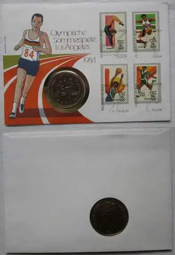 Numisbrief mit 1 Crown Isle of Man 1984 Olympia Los Angeles Stempelglanz(122974)