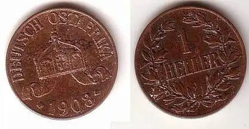 1 Heller Kupfer Münze Deutsch Ost Afrika 1908 J
