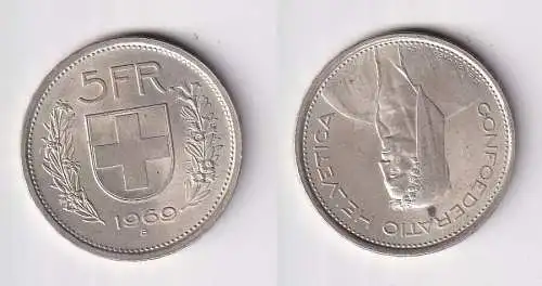 5 Franken Silber Münze Schweiz 1969 B f.vz (142130)