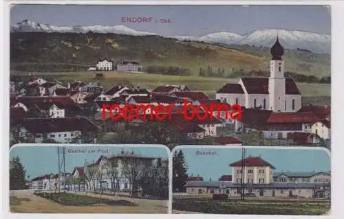 83884 Mehrbild Ak Endorf Obb. Gasthof zur Post, Bahnhof, Totale 1921