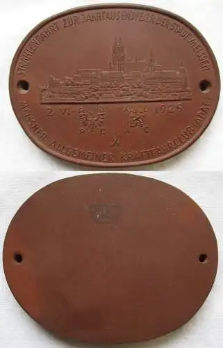 Porzellan Plakette ADAC Strahlenfahrt zur 1000 Jahrfeier Meissen 1929 (149492)