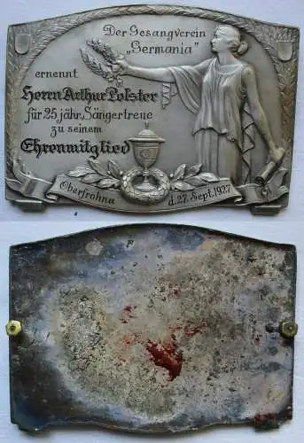 seltene Metall Plakette Gesangverein "Germania" Oberfrohna 27.9.1927 (165595)