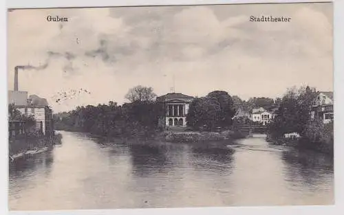 88021 Feldpost AK Guben - Stadttheater, Flusspartie 1915