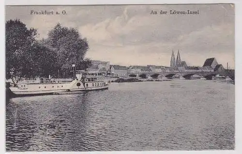 56688 AK Frankfurt an der Oder - An der Löwen-Insel Flusspartie mit Dampfer 1916