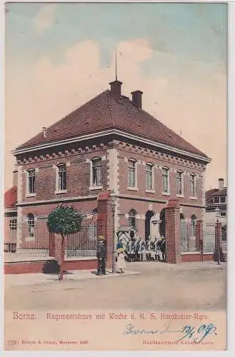 907312 AK Borna - Regimentshaus mit Wache des K.S. Karabinier-Regiments 1906