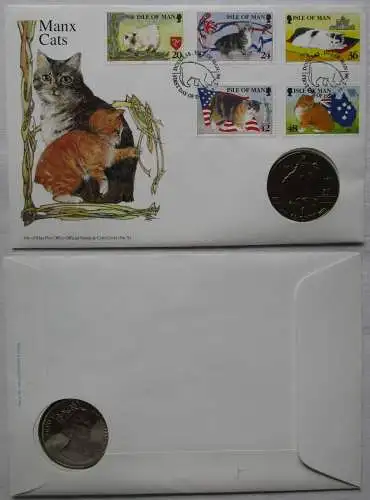 Numisbrief mit 1 Crown Münze Isle of Man 1995 Manx Cats Stgl. (112773)