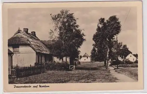 901433 Ak Trassenheide auf Usedom - Fischerhäuser mit Reetdach 1956