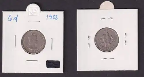 6 Pence Kupfer-Nickel Münze Fiji Fidschi 1953 Elizabeth (162684)