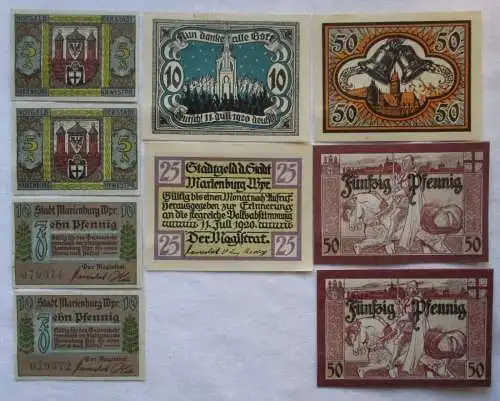 9 Banknoten Notgeld Gutschein Stadt Marienburg Westpreußen 1920 (108118)