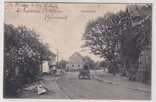 36696 Ak Algermissen - Heerstrasse, Straßenansicht mi Fuhrwerk