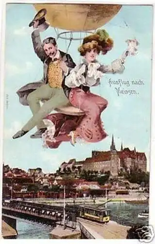 22074 Humor Ballon Ak Ausflug nach Meißen 1913