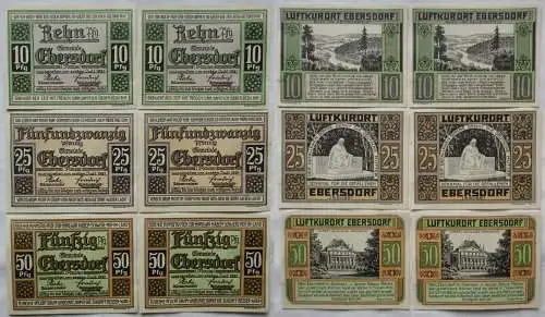 2 x 10 - 50 Pfennig Banknoten Notgeld Gemeinde Ebersdorf 1. Juli 1921 (156472)