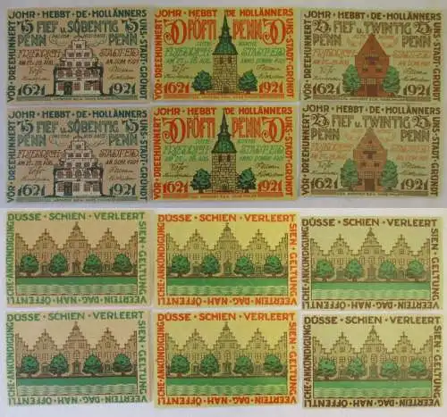 6 x Notgeld Banknoten Friedrichstadt 1921, 25-50-75 Pfennig (155751)