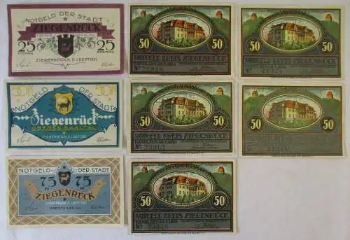 25, 6 x 50, 75 Pfennig Banknoten Notgeld Stadt Ziegenrück 1921 (110210)