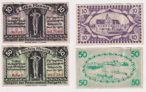 10 und 50 Pfennig Banknoten Notgeld der Stadt Belgern 1920 (168960)