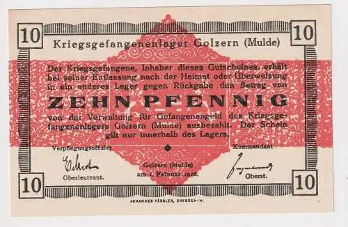 10 Pfennig Banknote Kriegsgefangenenlager Golzern Mulde 1.Weltkrieg (158965)