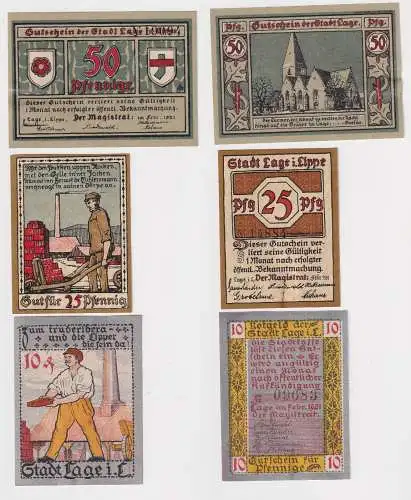 3 Banknoten Notgeld der Stadt Lage 1921 (168992)