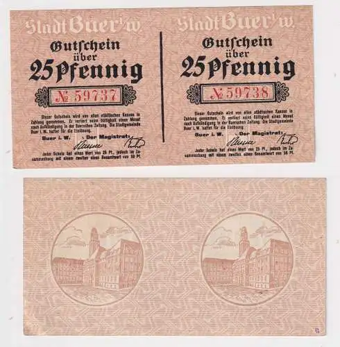 2 x 25 Pfennig Doppelschein Notgeld Stadt Buer i.W. ohne Datum (168904)