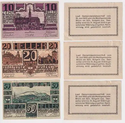 3 Banknoten 10 bis 50 Heller Notgeld Gemeinde Brunn am Geb. (168974)