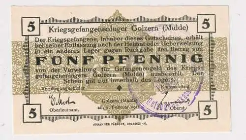 5 Pfennig Banknote Kriegsgefangenenlager Golzern Mulde 1.Weltkrieg (155843)