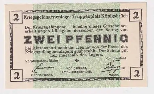 2 Pfennig Banknote Kriegsgefangenlager Truppenplatz Königsbrück 1915 (152091)