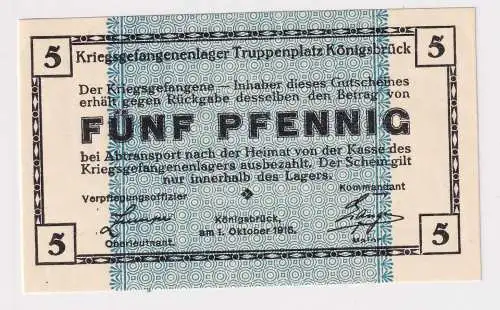 5 Pfennig Banknote Kriegsgefangenlager Truppenplatz Königsbrück 1915 (150493)